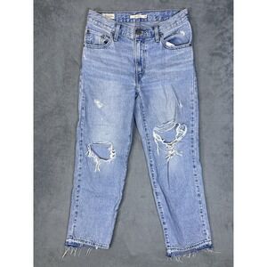 Levis Jeans Womens 25 Blue Light Wash Ripped Premium Denim Baggy Dad Retro Big E